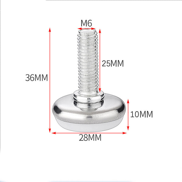 6 st Justerbara Möbelben Nivelleringsfot Bas Ben Bord Stol Justerbart Golvskydd M6 x 25mm