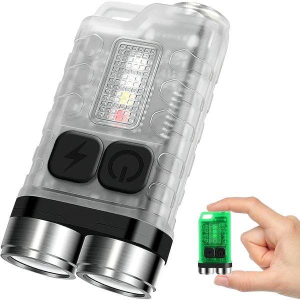 (Hvit) Oppladbar LED-lommelykt med nøkkelring 10 lysmoduser 900 H