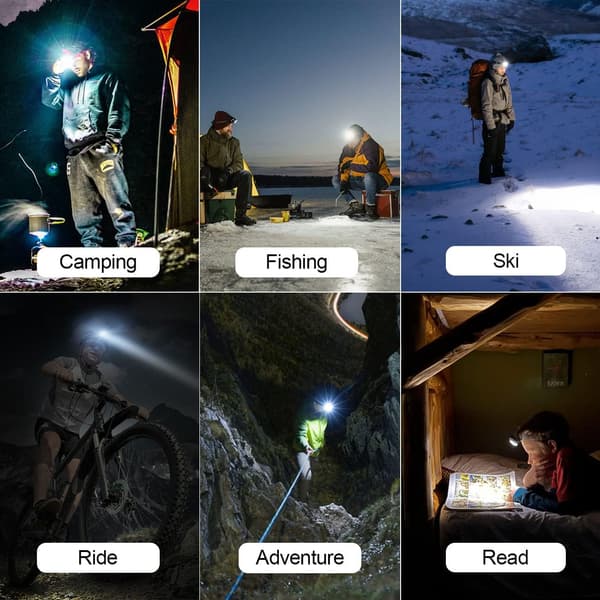 Oppladbar hodelykt - 3-lys system med 4 moduser | LED-hodelykt for utendørs sport og aktiviteter