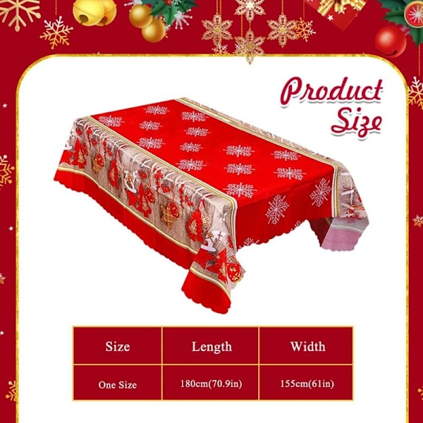 Bordduk for rød julefestival rektangulær belagt spisesalsduk 180 x 150 cm, Stor vaskbar juleduk og middagsduk