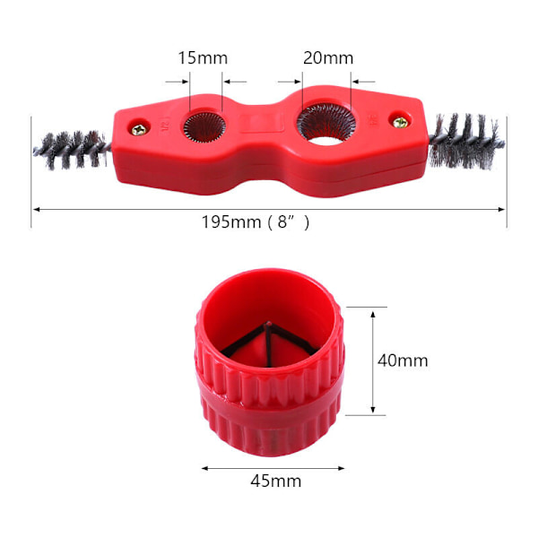 Set med överströmningsskydd för rör, bestående av 2 rensare för kopparrör och 2 brotschar, för kopparrör, PVC och flexibelt stål