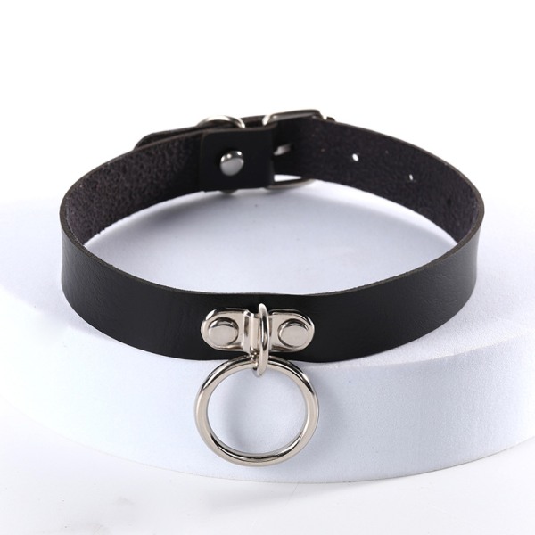 Punk Läder Choker Svart Gothic Choker Halsband Rock Justerbar