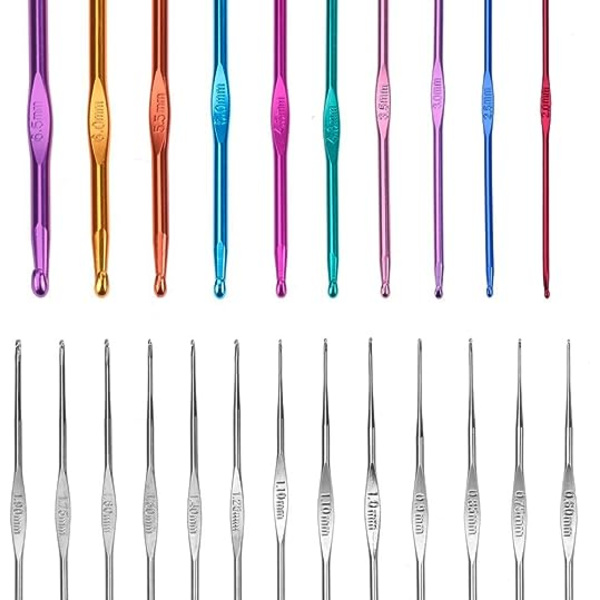Virka kostym 100 stickverktyg tillbehör, rosa fodral, handverktyg