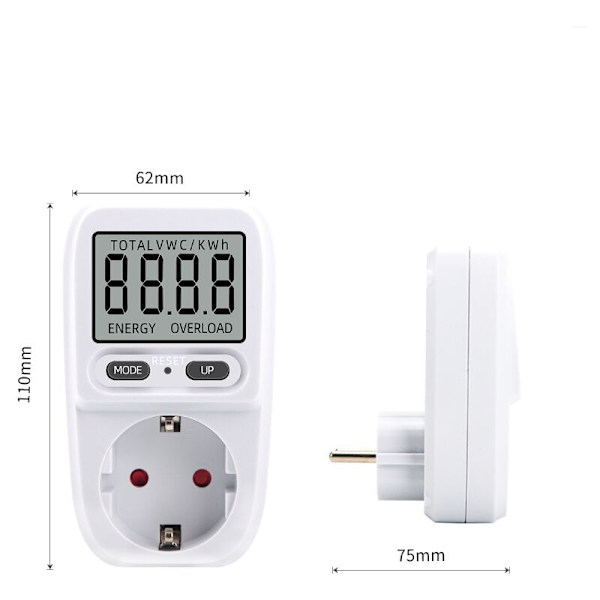 Effektmeter 230V/16A, Effektmeter Stikkontakt Effektmeter, Effektforbrugsmåler Effektforbrugsmonitor med LCD-skærm, Maksimal effekt 3680W（1stk