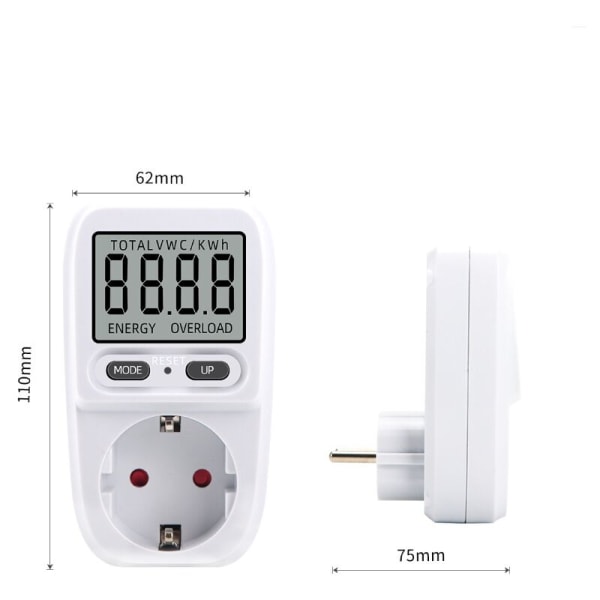 Virtamittari 230V/16A, Virtamittari Pistorasia Virtamittari, Sähkönkulutusmittari Sähkönkulutuksen Seuranta LCD-näytöllä, Maksimiteho 3680W（1kpl