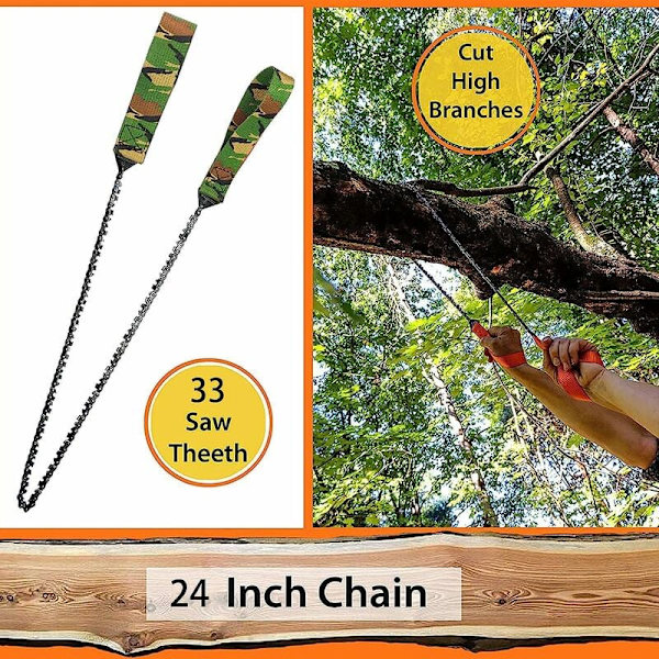 Hain Rope bærbar håndsag med håndtak 24\" lommekjedesag, med bæreveske for treskjæring, camping, hagearbeid