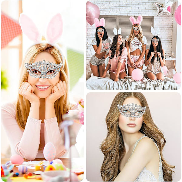 Rhinestone Masquerade Mask Diamond Half Face Party Mask Masquerade Costume Props Silver