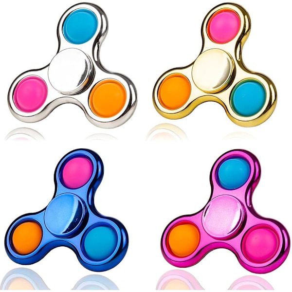 Krom Pop It Fidget Spinner - Metallisk Blå Popper Leksak - Stressreducerande Gåva för Barn