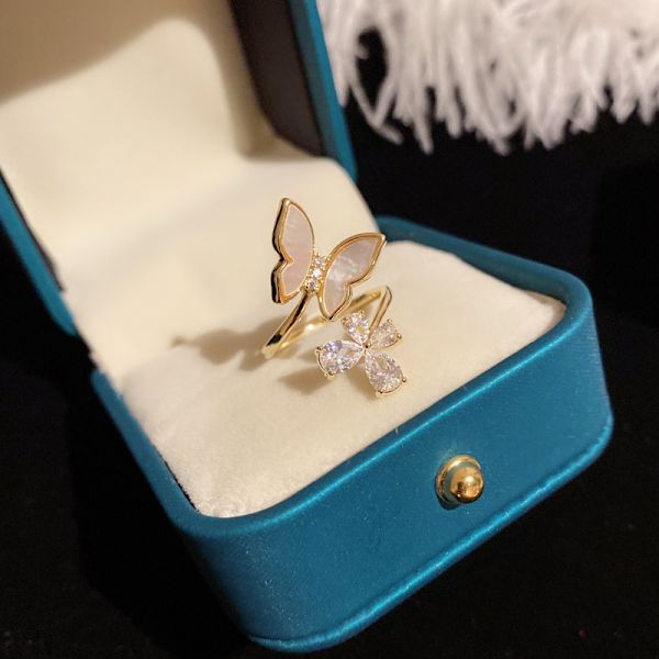Skal sommerfugl ring kold stil enkel trendy diamant super flash åben ring til kvinder
