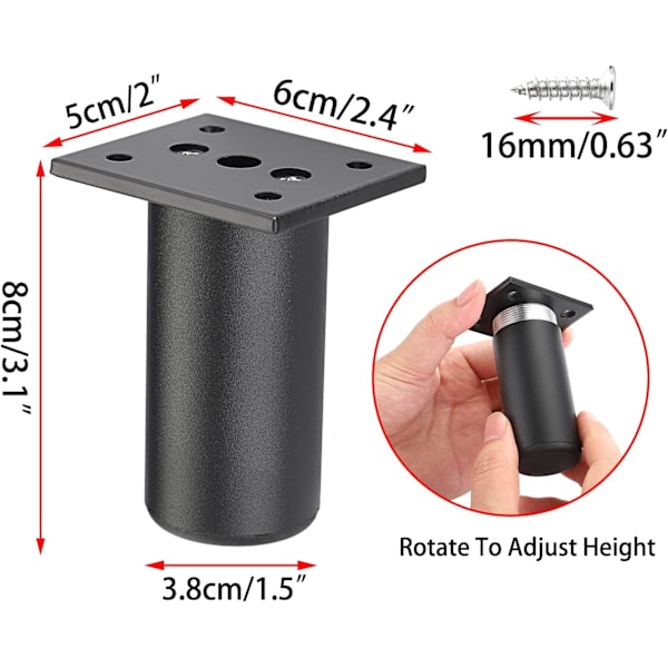 4 stk 3 tommers justerbare møbelben, aluminiums sofa møbelskap stiger DIY møbler erstatningsben for TV-skap fotskammel sofa skap,