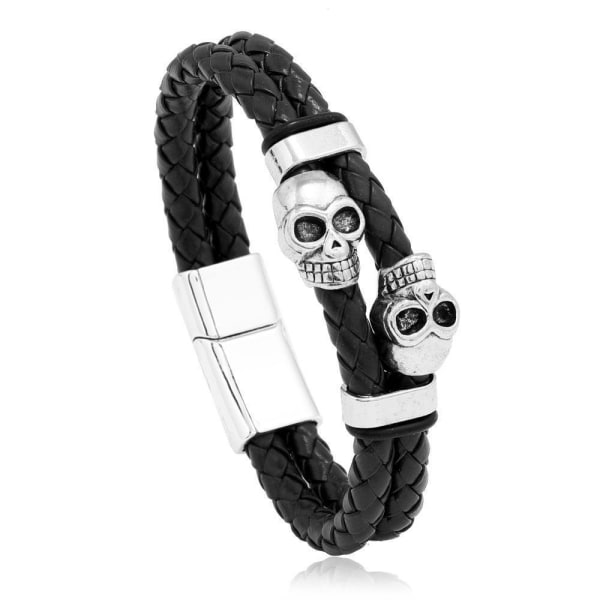 Skull læderarmbånd mænds punk spøgelse hoved tilbehør hip-hop armbånd smykker gave punk trend personlige armbånd smykker 2 stykker（sort）