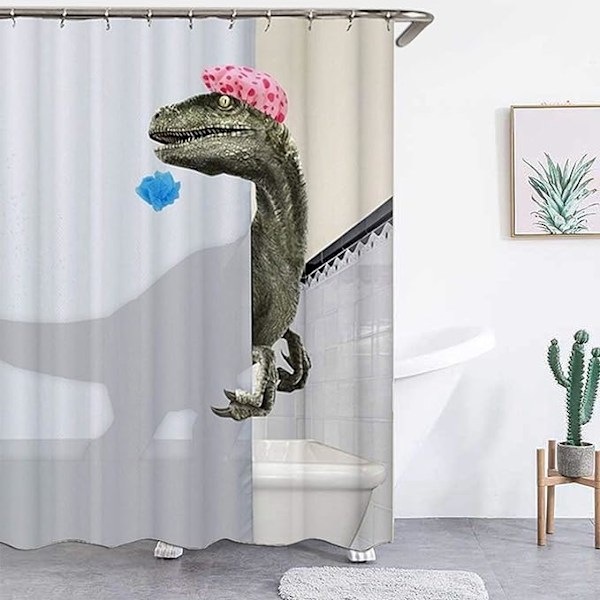 Sød bruser dinosaur print bruseforhæng 120x180Cm, vandtæt bruseforhæng brusetilbehør bruseforhæng, med 12 plastikkroge