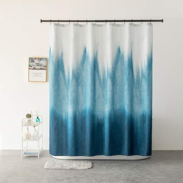Polyester blå gradient duschdraperi med stålhakar, kraftig vattentät, 180x180 cm (ombre skogsblå)