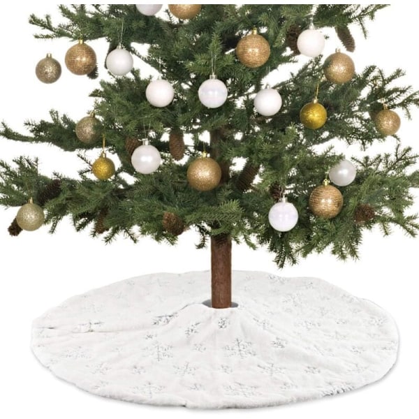 30,7-tums julgransmatta, julgransfilt, vit plyschsnöflinga för julgransdekoration, golvdekoration, nyårsdekoration,