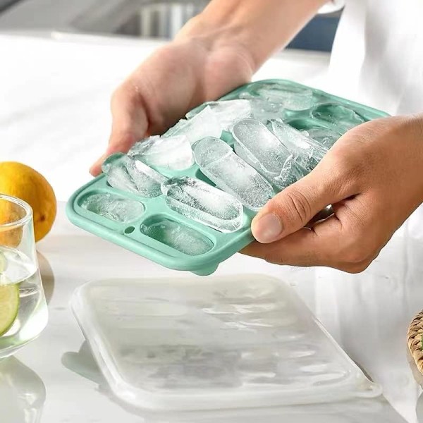 3x Grå Silikone Isterningbakke, Isterningform med låg, Pølse- og Hotdogform, Tåler opvaskemaskine og ovn, Velegnet til vandflasker