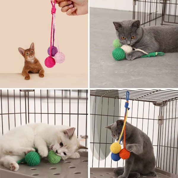 Hängande katt leksak boll inbyggd kattklocka interaktiv lek tugga hängande katt leksak lämplig för inomhus kattunge valp husdjur leksak motion (slumpmässig färg)