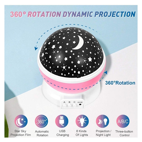 Tålig projektion av 360° roterande takstjärnor, 8 färglägen, present till baby, jul, födelsedag
