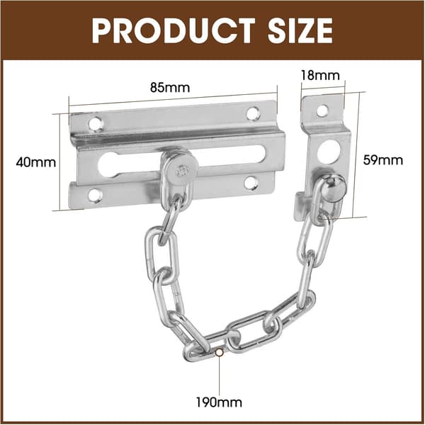 Dørsikkerhetskjedelås Anti-tyveri Inner Front Door Security Bolt Doorman Limiter Chrome Slide Limiter (Sølv)