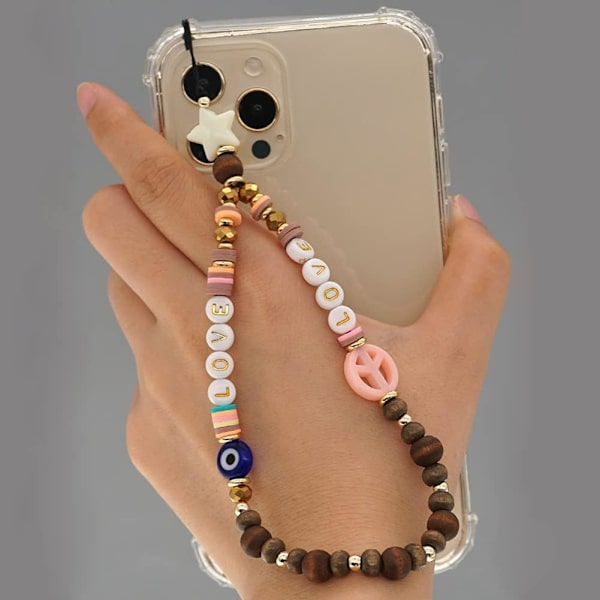 Mobiltelefon Lanyard Telefonkæde Farverig Perle med Vedhæng Skridsikker Armbånd Akryl Charm Hængende Snor Anti-Lost Mobiltelefon Etui Hængende Lanyar