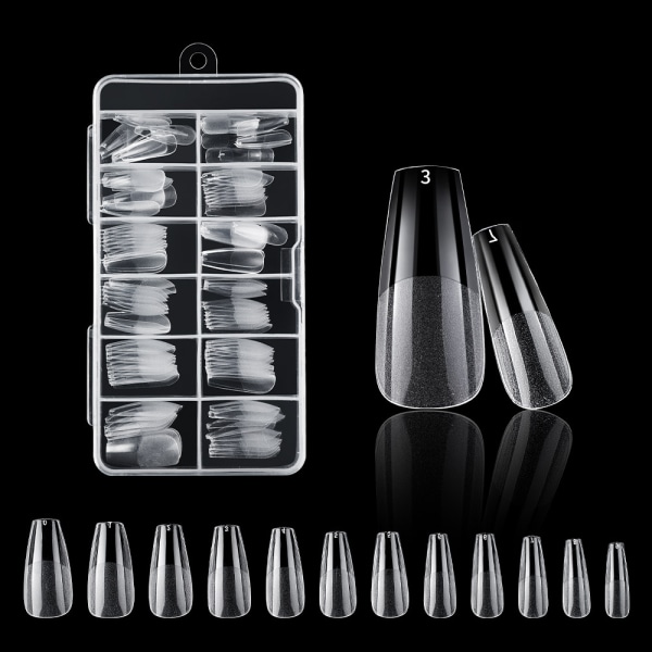 Falska nagel transparent set (trapezformad) - Ett set med 120 transparenta nagelspetsar - Transparent och repfri matt