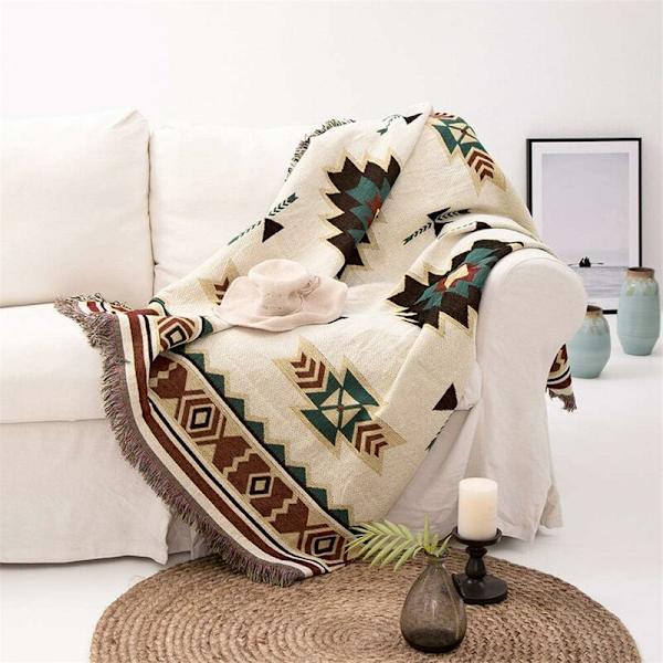 Soffa filt, amerikansk etnisk stil sofföverdrag, geometrisk stickad hel täcksoffkudde -90*90cm
