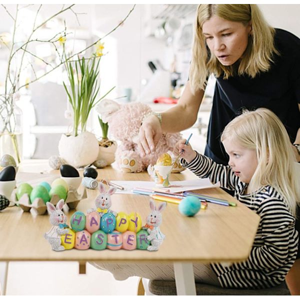 Havefigur til haven i harpiks - Påskehare til fest - Velegnet til udendørs havedekoration (HAPPY Bunny)