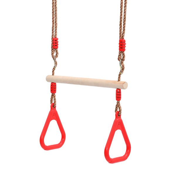 Trætrapez, ringe og gymnastikstang til børn, rød, 200 cm