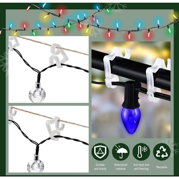 100 st Stuprännekrokar, Utomhus Ljusslinga Clips, Stuprännegirlanghängare, Stuprännekrokar för Juldekorationer för Jul, Halloween, Fester
