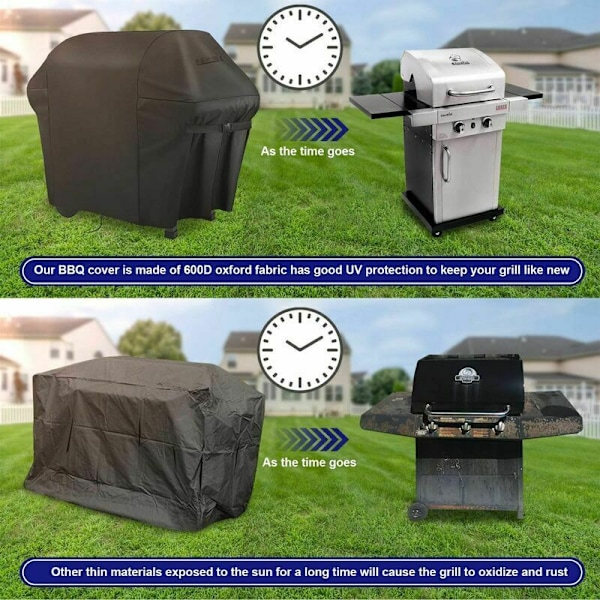 Grillöverdrag, Grillpresenning, 600D Vattentät Dubbelskikt med Justerbart Bilateralt Fast Spänne, Weber Grillöverdrag, Vattentät BBQ Protec