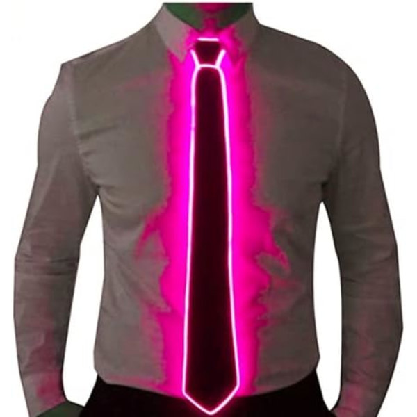 (Rosa) LED-lysklips med glød, lysende slips, neon LED-slips, LED-lysklips, kul nyhetsslips for fest