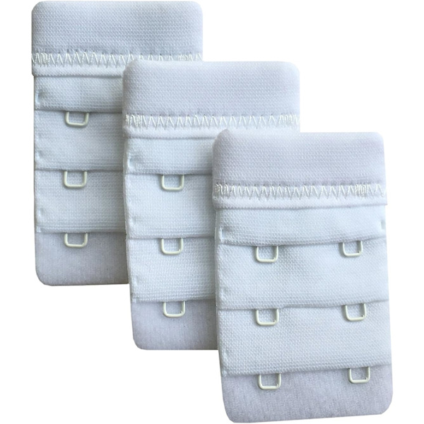 Hvit 3-pak myke og komfortable BH-forlengere for kvinner med 2 kroker, 6,1 cm x 3,8 cm