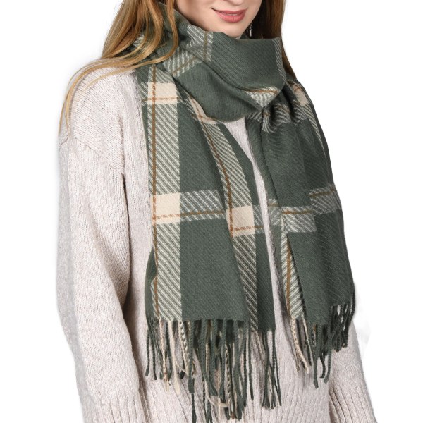 Winter women's scarf shawl cashmere texture tassel plaid small fresh scarf green