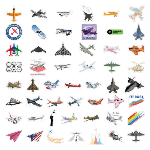 50 Flygplansstickers, Laptop Stickers, Vinyl Stickers, Bil, Bagage, Skateboard och Motorcykel Stickers för Tonåringar och Vuxna