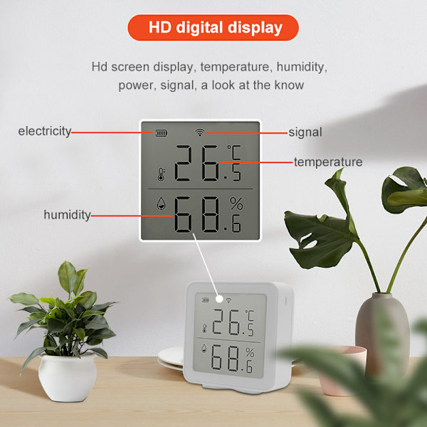 WiFi Termometer Hygrometer, Smart Fugtighed Temperatur Sensor med App Notifikationsalarm, Hurtig Respons og Hjemme Fugtighedssensor