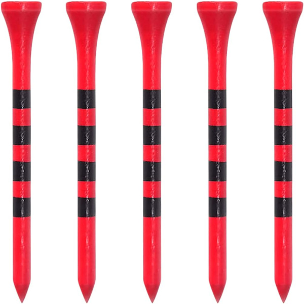 Bambus Golf Tee 83mm Pakke med 100, Rød Farge, Golf Stripe Bambus Tee Nail Stripe Golf Style Tee70mm Ballholder
