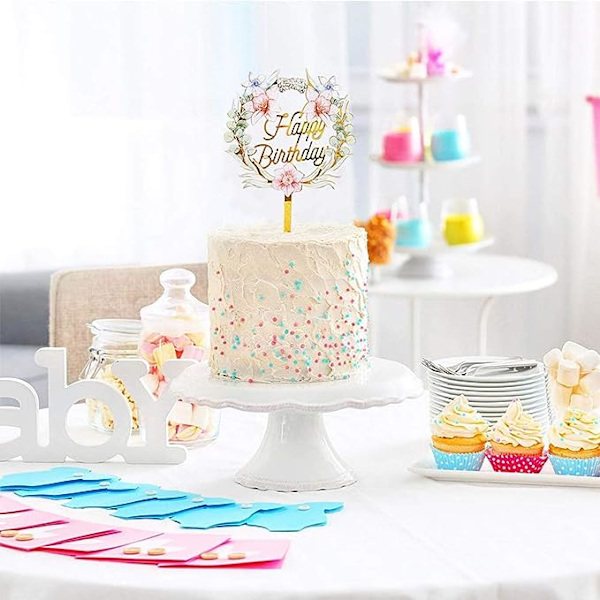 6-pakkaus monivärisiä akryyli Happy Birthday -kakkukoristeita erilaisiin syntymäpäiväjuhliin, kakkukoristeita lapsille, vauvoille, syntymäpäiville, häihin, äidille, kakunkoristeluun