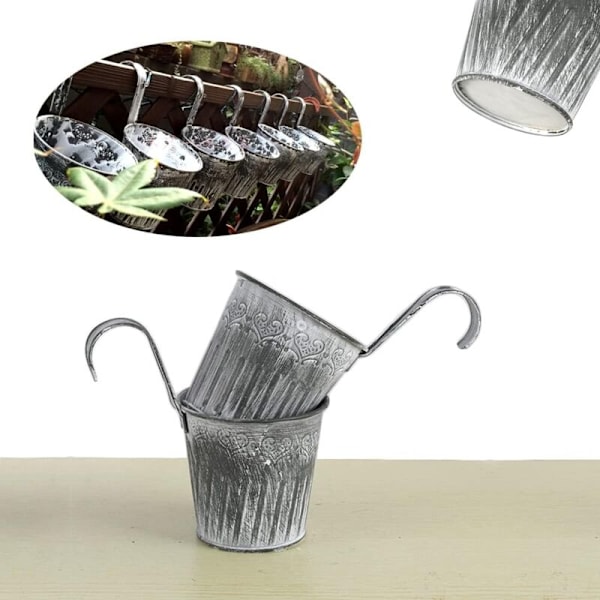 Blomsterpotter til å henge i metall 3-delt hengende potte jernkrukke med balkongkrok for å henge potter med krok for hage balkongdekorasjon 11,5 cm
