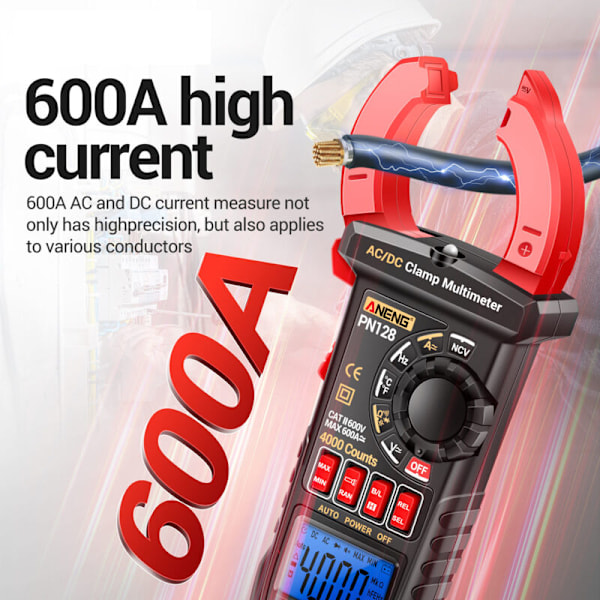 PN128 Ampeerimittauspihdit 4000 lukemaa 600 A AC/DC Yleismittari Sähkötesteri True RMS Multimetri Digitaalinen Multime