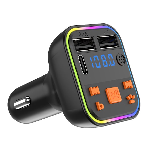 Bil Bluetooth-håndfri MP3-spiller Bil FM-sender TYPE-C Bluetooth Dual USB-billader