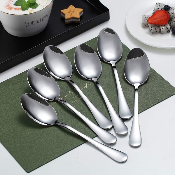 Dinner Spoons,6 Pieces 18.5cm Stainless Steel Table Spoon, Soup Spoons, Dessert Spoons Sliverware Dishwasher Safe Set of 6