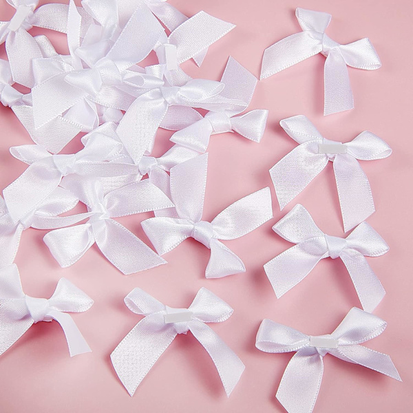 24 st självhäftande satinband rosetter för DIY-hantverk Alla hjärtans dag Baby shower Korttillverkning Prydnader, 5 cm bredd (vit)