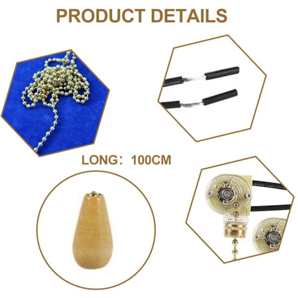 Tifte bryter, vifte trekkbryter, lampe vegg trekkbryter, for LED vegglampe, takvifte, rombelysning, 2 stk