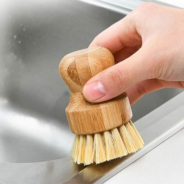 Bambus og sisal bambus opvaskebørste, 8cm rund køkkenbørste, træ opvaskebørste, palme opvaskebørste til vask af gryder, tallerkener, tallerkener og fade