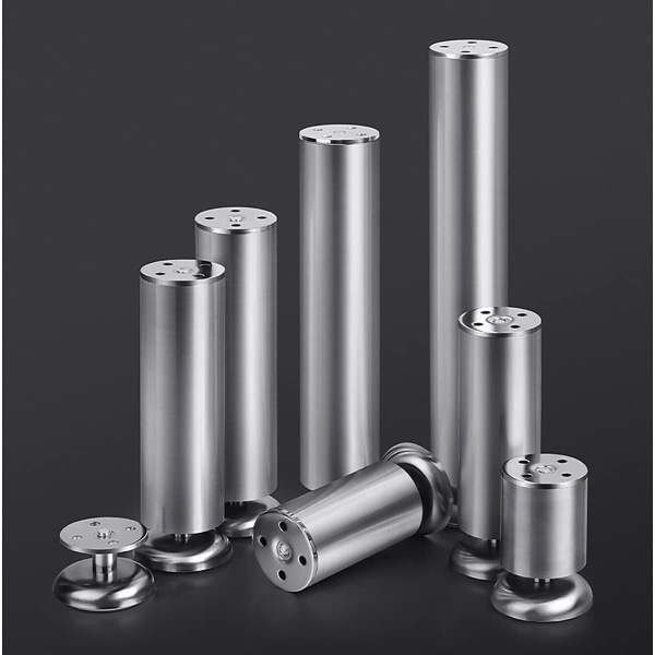 4X Huonekalujalat, 50 x 80mm Ruostumaton Teräs Keittiökaappi Kaapin Jalat Pyöreät Jalat - Kumimatto - Turvallinen ja Hiljainen