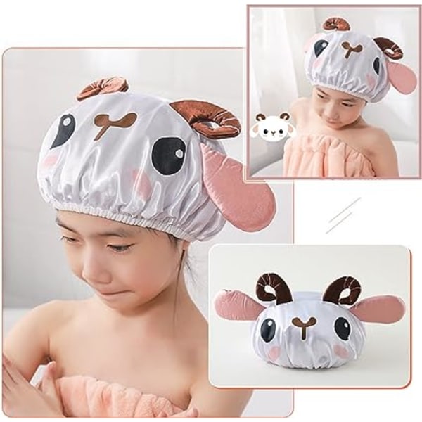 Kids Shower Cap (Lamb) Double Waterproof Swimming Cap for Boys and Girls