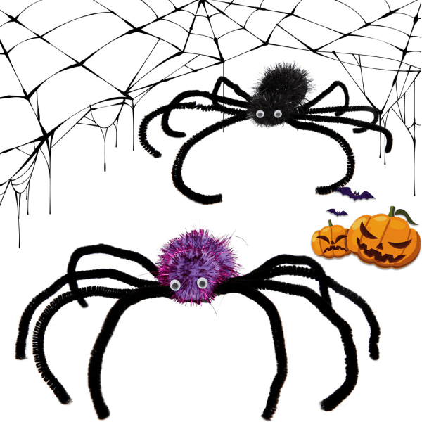Halloween-edderkopp-hårnålsfest festkledningsrekvisitter skummelt tredimensjonalt edderkopphårtilbehør (2 stk)
