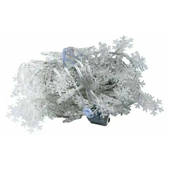 Julbelysning girlang Jul Flocon Batteri, 5m 50 LED med fjärrkontroll 8 lägen Inomhus/Utomhus Vattentät (Varmvit)