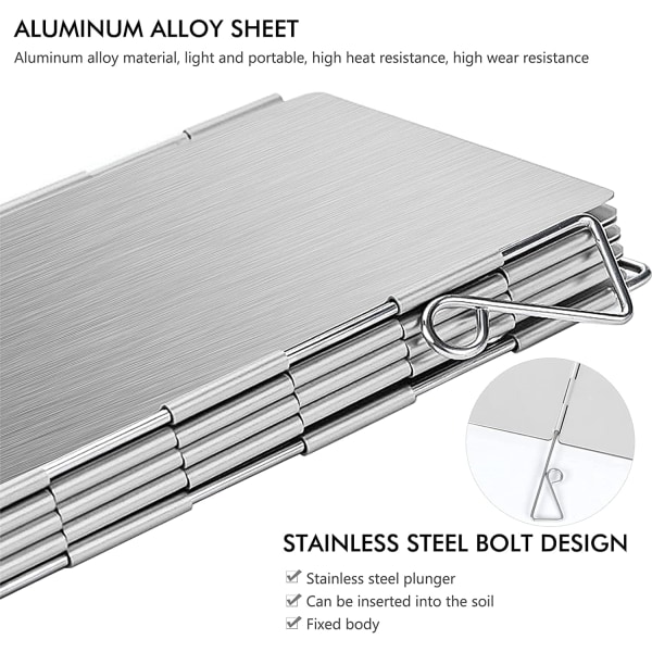 Aluminium sammenleggbar vindskjerm, 10 plater utendørs camping vindskjerm