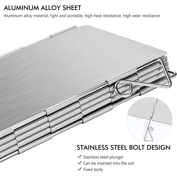 Aluminium sammenleggbar vindskjerm, 10 plater utendørs camping vindskjerm, ultralett bærbar komfyr for camping komfyr, piknik komfyr