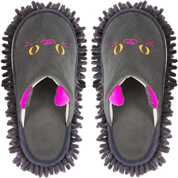 Varma mikrofiberslippers Golvslippers Dammsugare Smuts Hårmopp Tofflor Skor Halkfria Mockasiner Sovrum Hem (Katt)